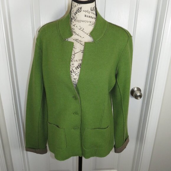 Eileen Fisher Merino Wool Blend Green Pockets Cardigan Size Small - Picture 1 of 10